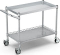 Utility Tool Cart with Wheel, 45In Large Rolling Utility Carts with Handle | 2 Tier Heavy Duty Commercial Grade Metal Serving Storage Carts for Warehouse Garage Kitchen, 25" D x 45" W x 40" H-Silver
