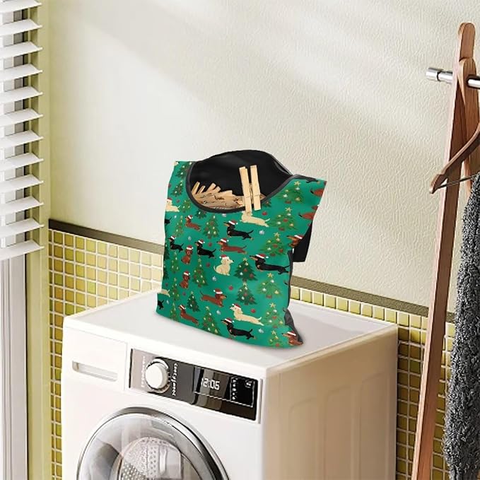 Dachshund Clothespin Pouch Clothespin Bag with Hanging Hook Christmas Tree Waterproof Clothes Pin Hanging Bag Space-Saving Clothespins Storage Organizer Clothesline for Outdoor