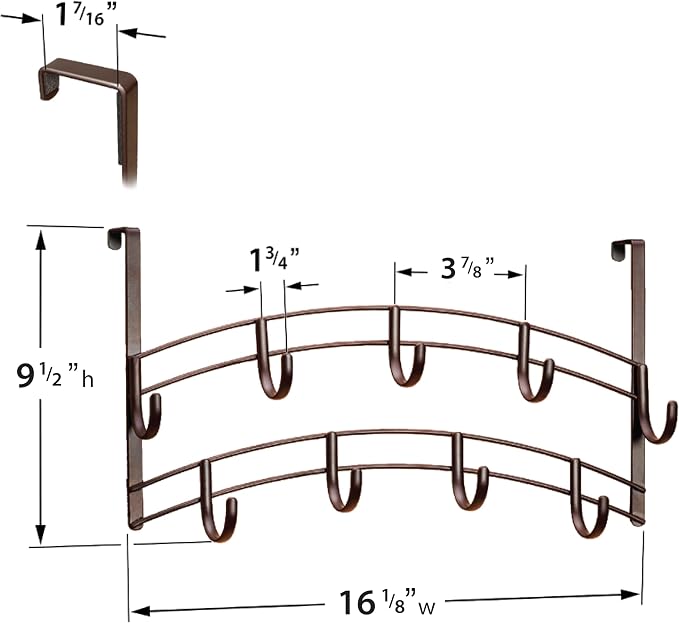 LYNK Professional® Home™ Over the Door Hooks - 9 Hook – Over the Door Coat Rack - Over the Door Hanger - Hanging Towels or Clothes - Bathroom, Bedroom, Laundry Room - Lifetime Ltd. Warranty, Bronze