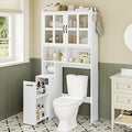 UPOSOJA Over The Toilet Storage Cabinet with Pulley Small Bathroom Storage Cabinet, Space Saver W/Adjustable Shelf & Glass Doors for Bathroom, Restroom, Laundry (Frosted Mirror-Type B)