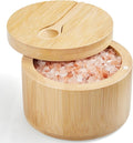 OUTNILI Salt Box Bowl with Lid and Spoon - Bamboo Salt Cellar with 360° Swivel Lid - Salt Container Holder for Sea Salt Herbs or Favorite Seasonings, 7 Ounce Capacity