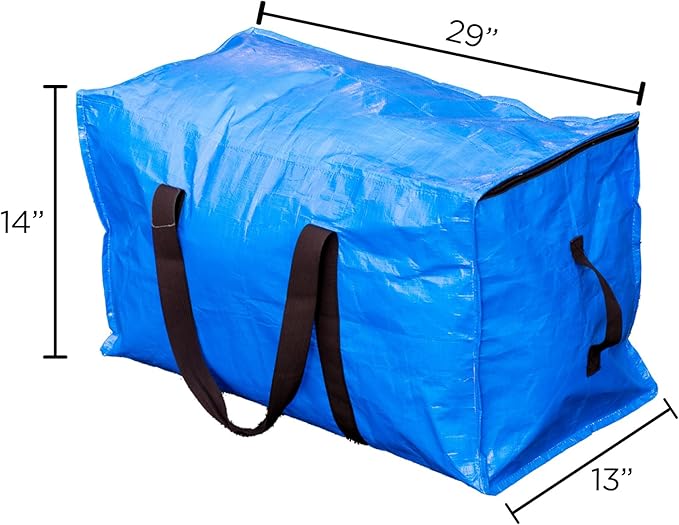 Blue Heavy Duty Extra Large Storage Bags with Zipper and Handles, 23 Gallon Capacity, 4 Pack