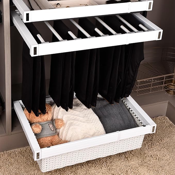 Pull Out Cabinet Storage Basket,Wardrobe Storage Organiser,Easy Pull Out Drawer Dividers for Closet,Stackable Detachable,for Kitchen Office Wardrobes Cupboard Storage(White,445mm x 446mm x 192mm)