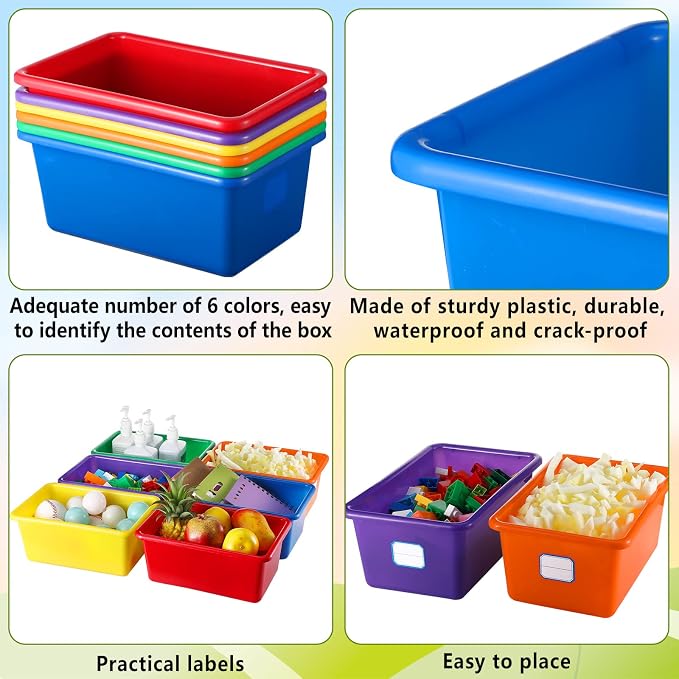 Hoolerry 24 Pack Classroom Cubby Storage Bins Plastic Stackable Storage Bins with Labels Cubby Organizer Containers for Classroom School Toy Book Organization(11.5 x 7.5 x 5 Inch,Colorful)
