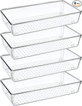 4PCS Clear Plastic Drawer Organizer Tray, 12'' Large Acrylic Vanity Bathroom Drawer Organizers Trays, Desk Drawer Organizer Bins for Cosmetics, Makeup, Kitchen, Office, Junk Drawer Organization