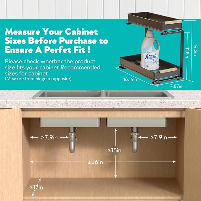 AndUp Under Sink Organizer, 2 Tiers Pull Out Bathroom Organizers and Storage, Slide Out Cabinet Organizer Shelf for Kitchen Bathroom, Multi-Purpose Collection Organizer Drawer Shelf (Gray, 1pcs)