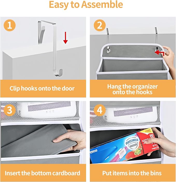 Over the Door Organizer, Door Storage Organizer with Large Capacity Pockets, Hanging Shelves for Bedroom, Closet, Dorm, Pantry (Grey, 5-Tier)