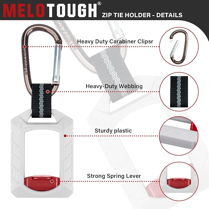 Melotough Zip Tie Organizer Zip Tie Holder,Wire Ties Keeper for Multi-Purpose Indoor and Outdoor Use,White,2Pcs