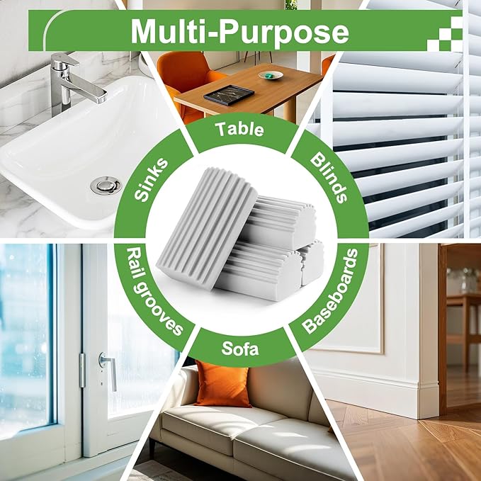 Jeymei 2-Pack Damp Clean Duster Sponge, Sponge Cleaning Brush, Duster for Cleaning Blinds, Glass, Baseboards, Vents, Railings, Mirrors, Window Track Grooves and Faucets