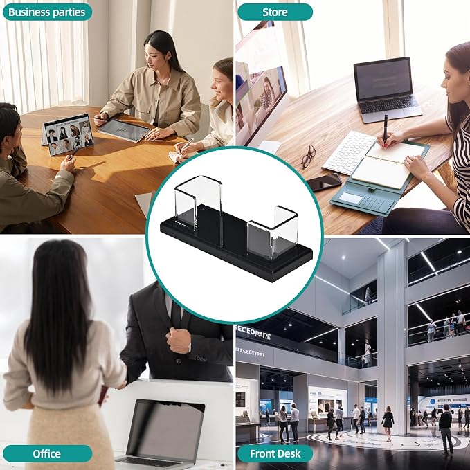 PecMuikee Business Card Holder for Desk，Acrylic Business Card Display Stand,Multiple Business Card Holders for Office, Exhibition, Home, Restaurant 1Slot 2 Pcs