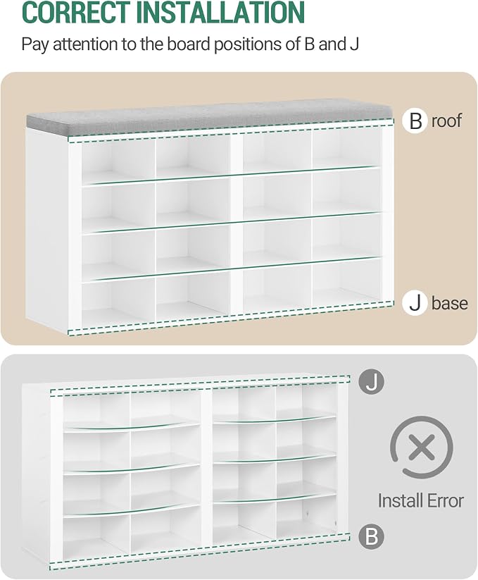 Hzuaneri Shoe Storage Bench, Entryway Shoe Rack with Cushion and Cubbies | entryway shoe rack bench cabinet with 16 cubbies and adjustable shelves for bedroom, living room, White SB25603GY