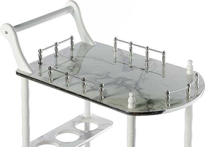Serving Bar Cart Tea Trolley, 2 Tier Shelves on Rolling Wheels, Mobile Liquor Bar for Wine Beverage Drink Dinner Party, Utility Kitchen Storage Island Coffee Cabinet for Dining Living Room, Wood, Gray