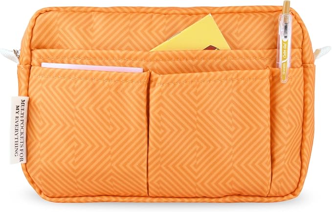 Portfolio Organizer with Multiple Pockets, Waterproof Travel Zippered Cosmetic Bag, Portable Storage Bag for Notebooks, Stationeries, Make-up, Journal Office Art Supplies.Orange