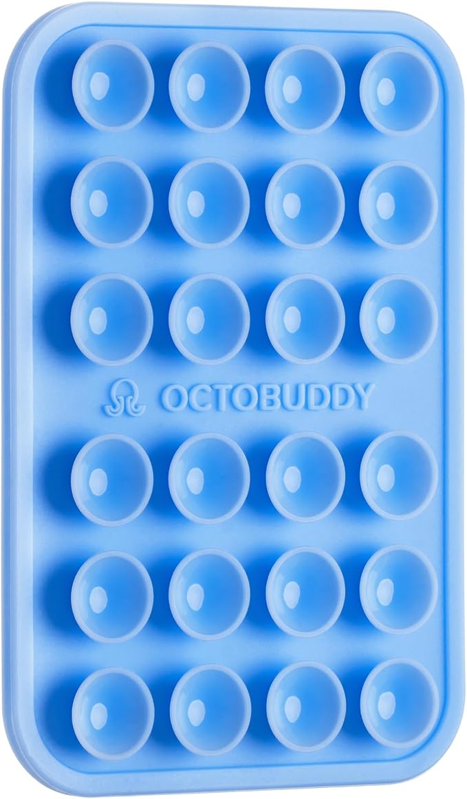 OCTOBUDDY Classic - Silicone Suction Phone Case Adhesive Mount - Hands-Free, Strong Grip Holder for Selfies & Videos - iPhone & Android Compatible - 2.25″ x 3.25″, Baby Blue Jay