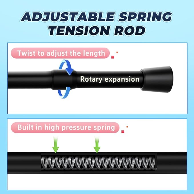 2 Pack Black Tension Rods, 33"-59" Adjustable Shower Curtain Rods, Heavy Duty No Drilling Rod, 11lbs Max Load, 1.2" End Cap, 19/22mm Tube, Metal, for Bathroom, Window, Bedroom, Doorway, Closet