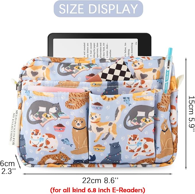 Multiple Pockets Portfolio Organizer with Zippered,Storage Pencil Pouch Bag | Waterproof Travel Toiletry Bag,Portable Pencil Pouch for Notebooks,Stationeries,Make-up,Journal Office Art Supplies.Blue Cat