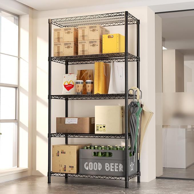 SINGAYE 5 Shelves Adjustable Shelf Heavy Duty Wire Storage Shelving Metal | Home Storage Small Rack Pantry Closet Unit for Laundry Room Organization Bathroom Kitchen