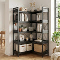 GTPLAYER 5-Tier Corner Bookshelf, L-Shaped Metal Frame Shelf with Tall 14" Shelves, Plant Stand and Storage Rack for Small Spaces, Living Room and Home Office, Black