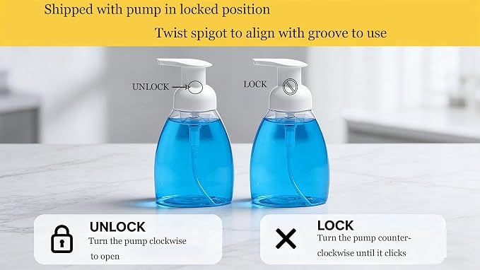 2-Pack Foaming Soap Dispenser Pump Bottles,Foam Hand Soap Dispenser with Refillable Plastic Container for Shampoo for Bathroom & Kitchen-Clear,8 oz(250ml)