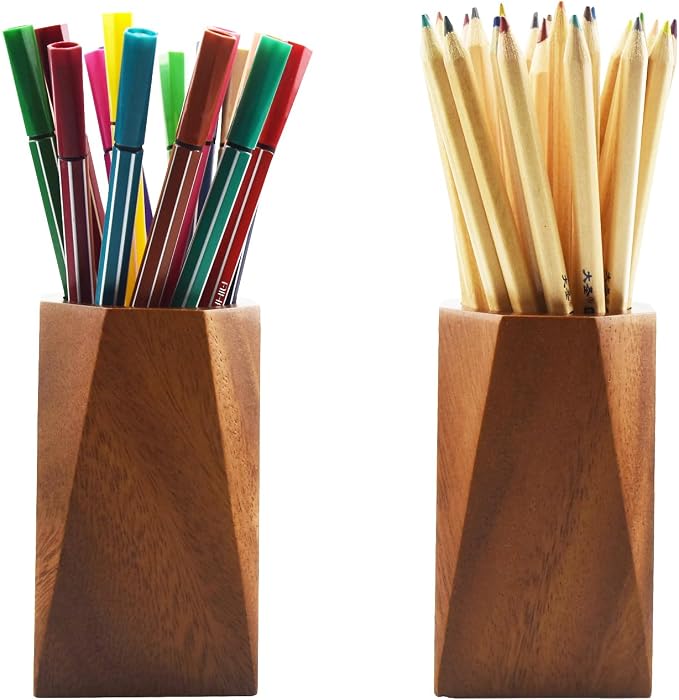 Walnut Wooden Pencil Holder Cup for Desk Natural Wood Pen Holder Stand for Office Home (Octagonal)