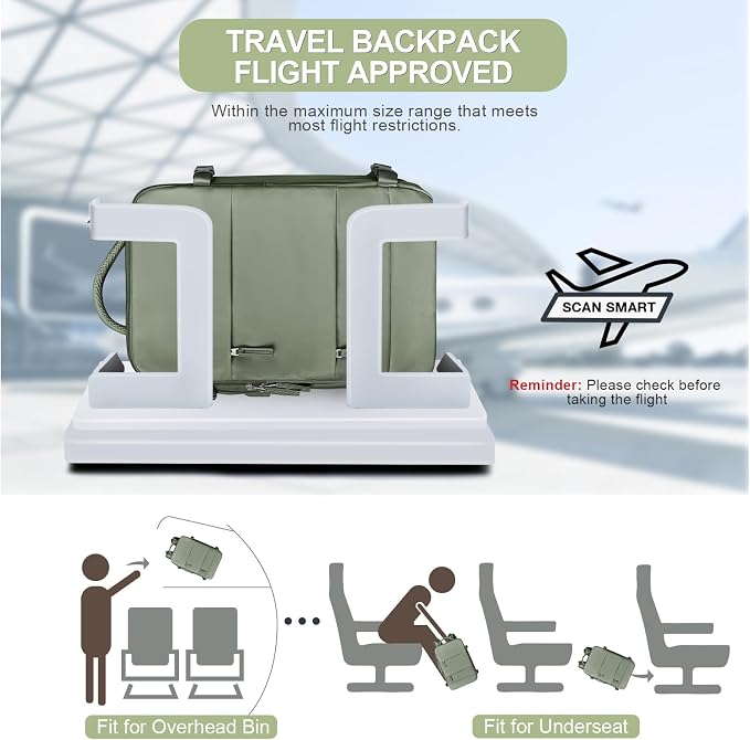 coofay Travel Backpack For Women Men Airline Approved Carry On Backpack Flight Approved Waterproof Sports Luggage Backpack Casual Daypack Small Hiking Backpack Grey Green