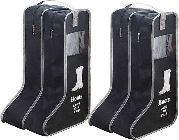 Portable Boot Storage Bags Dust Proof Shoe Bags for Storage,2 Pair Zippered Tall Boots Organizer Protector Bag with Handle for Home and Travel (Black)