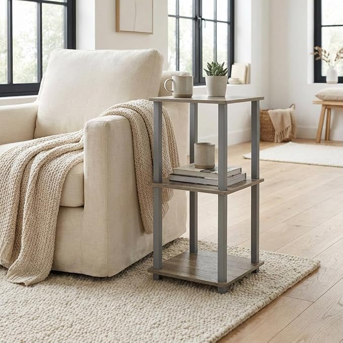 Furnifact French Oak Grey Bookcase with Stylish Design, Sturdy Wood Material, Single Piece Construction for Modern Storage Solution