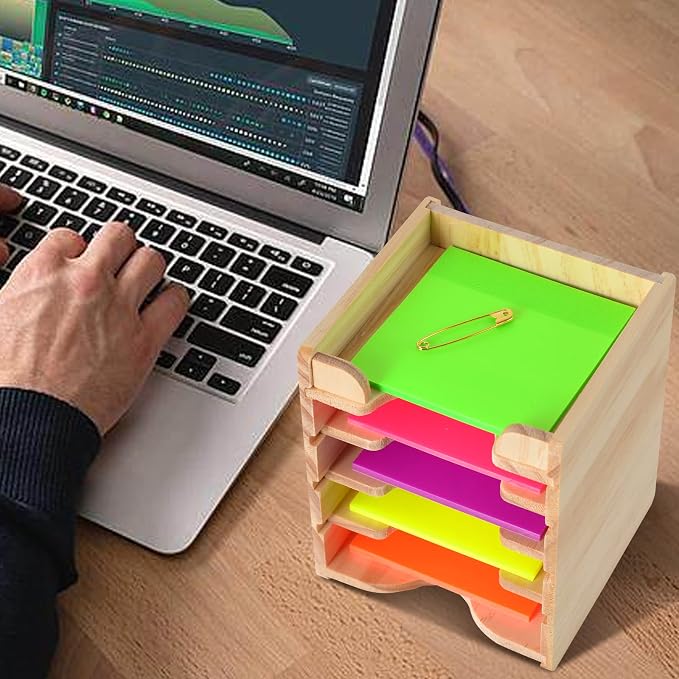 Sticky Note Holder Sticky Note Organizer 3”x3” Wood Sticky Notes Holder Desktop Non Sticky Notes Sticky Notepad Organizer for Office Home School Desk Accessories Stationery Supplies Organizers