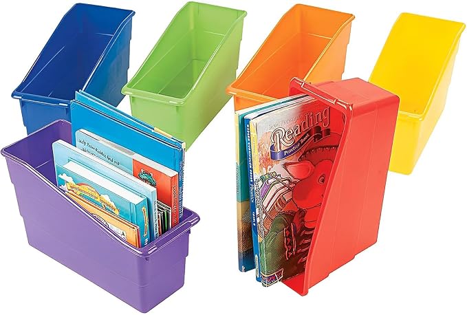 Fun Express Magazine Holder Book Bins, Multi-Color, 6 Pack | Heavy-Duty Plastic, Folder Organizer, Classroom Storage, Home Office & Teacher Organization