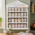 Chunful Vintage Spice Jar Wooden Rack with 4 Tier Hanging Spice Rack Wall Mounting Kitchen Storage Village Style Display Shelf for 24 Jar, Christmas Wedding Bridal Gift, Shelf Only(Carving)