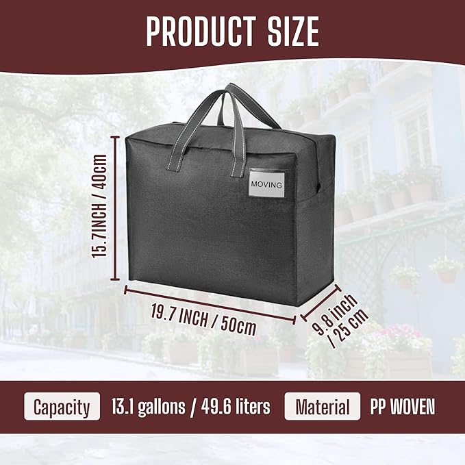 VENO 4 Pack Heavy Duty Moving Bags, Storage Bags, Packing Supplies, Top Zipper, Storage Totes for Camping, Clothes, Bedding, Comforters, Pillows (13 Gallon Dark Gray, 4 Pack)