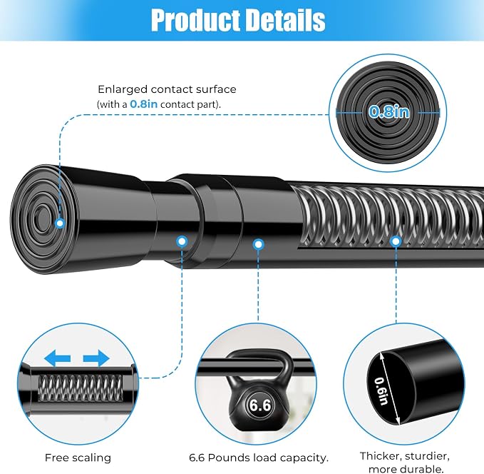 Spring Tension Curtain Rods 26-38 Inch Black 1 Pack | No-drill & tool-free setup. Fits windows, kitchens, doorways. Rust-resistant, great for light curtains.