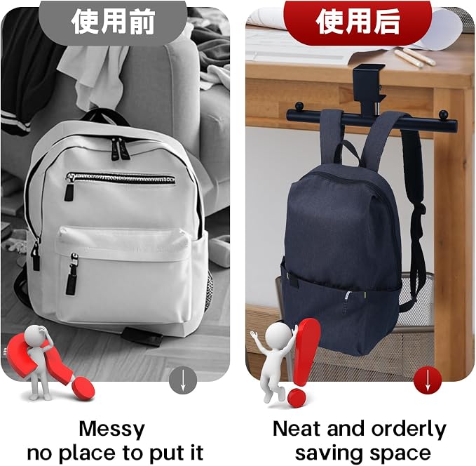 Geelin 2 Pcs Black Heavy-Duty Bag Hook for Desk or Table Bag Hanger Backpack Holder Purse Hook Table Handbag Hanger Organizer Storage Under Desk for Office Classroom Dorm Accessories
