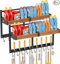 Broom and Mop Organizer Wall Mount, 2 pcs | Wall Hanging, Cleaning Supplies Organizer, Storage Shelf and Hooks, For Laundry Room Garage Kitchen