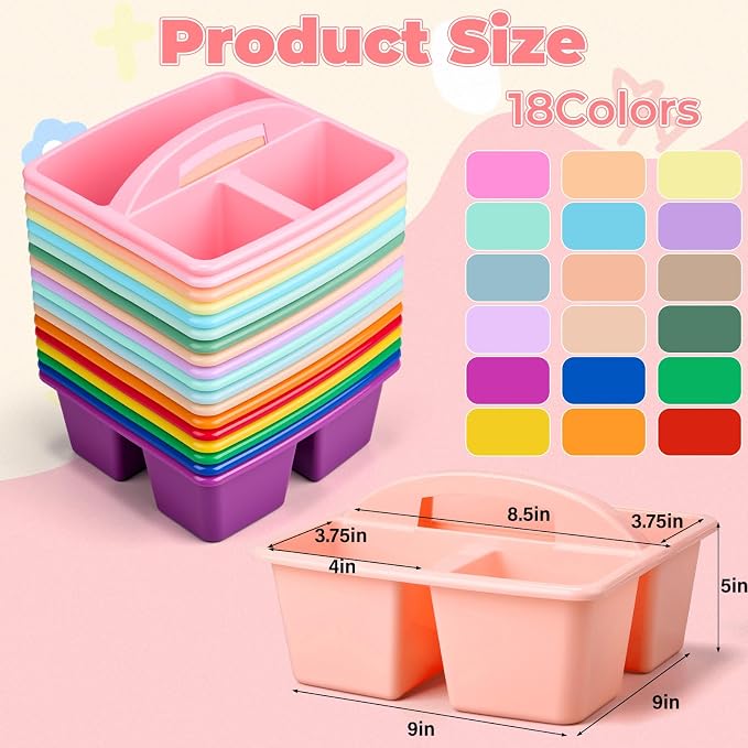 Kathfly 18 Pack Classroom Caddy Organizer with Handle, Plastic Art Craft Cleaning Caddy Bulk, Small Multipurpose Supply Organization Storage Basket for Table Desk Office Pencil Teacher (Mixed Color 2)