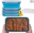 Extra Large Collapsible Food Storage Containers with Lid & Air Vent, 58 oz, 4 Pack, XL Collapsible Marinade Container with Lid Foldable Silicone Containers, Microwave Freezer Dishwasher Safe, Blue