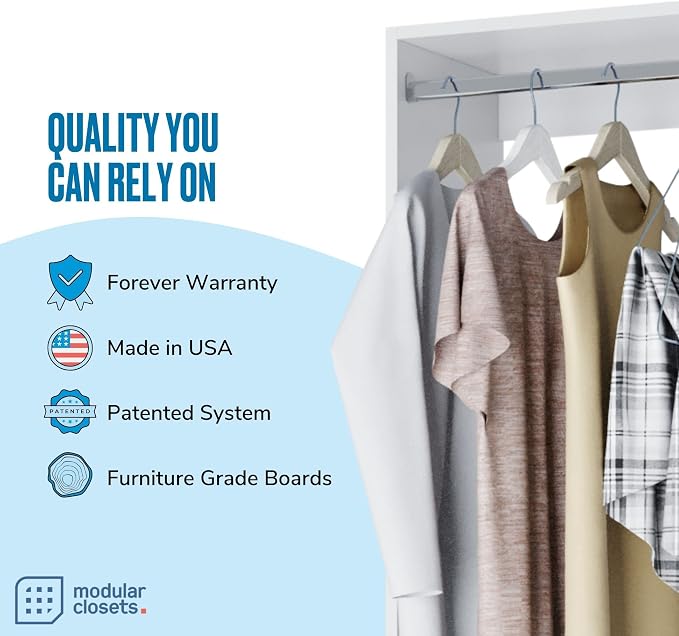 Double Hanging Closet Unit - Modular Corner Closet System - Storage Shelves (White, 30 inches Wide)
