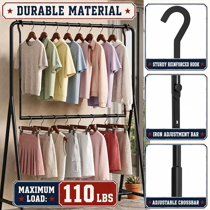 OPKING Double Hanging Closet Rod Extenders Adjustable Width & Height Black | Stepless Adjustment, Space-Saving & Expand Space, Assemble Easily, Heavy-Duty Iron, Hold Up To 45 LBS, Smooth Surface,