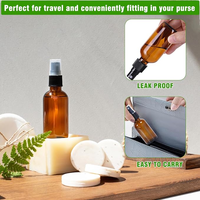 LANBEAUTIFY 4 oz Amber Glass Spray Bottles - Small Empty Fine Mist Spray Bottle for Essential Oil,Face - Mini Dark Spray Bottles with,Included 6 Sprinkler, 1Funnels,1 Droppers, 4 Labels