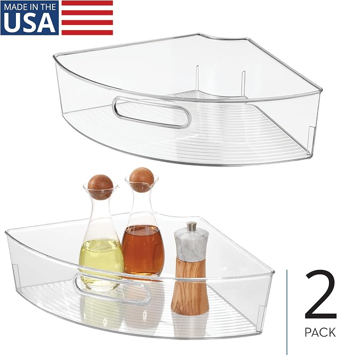 iDesign Clear Plastic 1/4 Wedge Bin, 2-Pack | Corner Lazy Susan Cabinet, Kitchen Cabinet Organizer