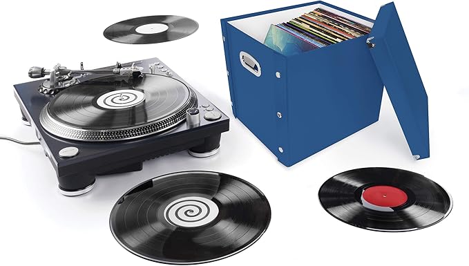 Snap-N-Store Vinyl Record Storage Box - Pack of 1-13.2 x 12.625 x 12.5 Inch LP Holder with Lid for 12-inch Records - Crate Holds up to 75 Vinyl Albums - Classic Blue