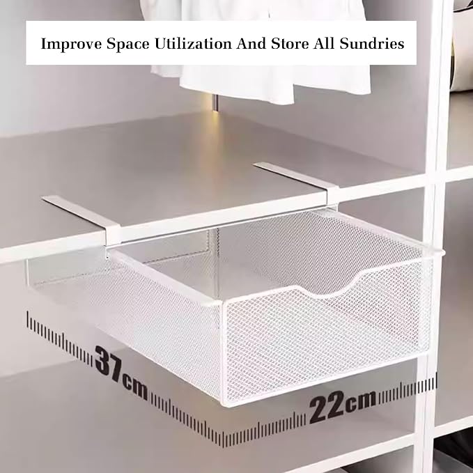 Pull Out Cabinet Storage Basket,Stackable Detachable Baskets Closet Organiser,Easy Pull Out Drawer Dividers for Closet,for Kitchen Office Wardrobes Cupboard Storage(White,37x22x12.5cm)