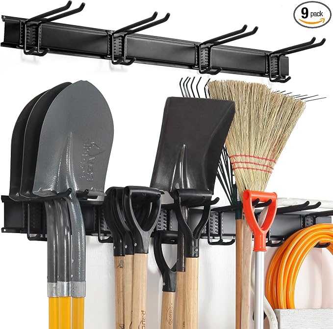 Aking Ace Wall Mount Tool Storage Rack, Heavy Duty Garage Storage Tool Organizer, Garden Tool Wall Hooks and Hangers, Hold Up to 350lbs (Black 6pcs)