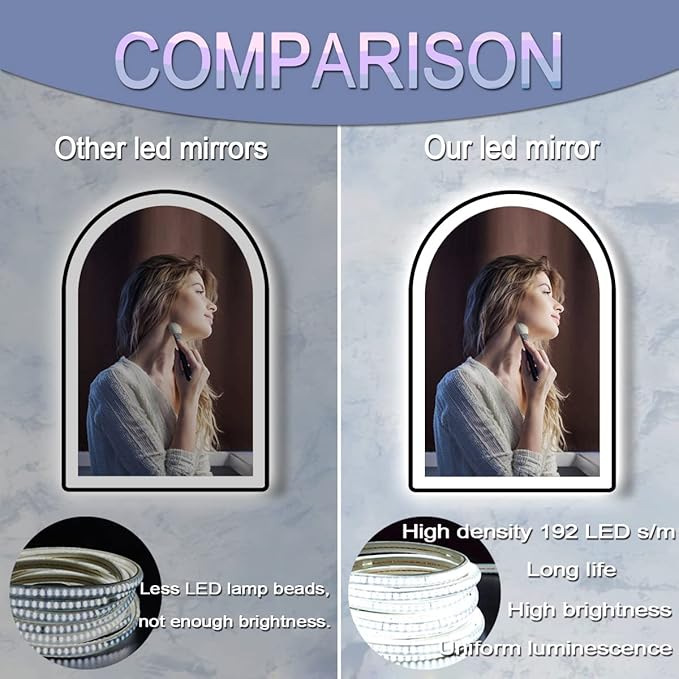 THEKLA 30x20 Inch Black Arch Vanity Mirror with Light Black Frame Arched LED Lighted Mirror for Bathroom Wall AntiFog Memory Dimmable 3 Color Frontlight 30in Black Frame Arch Smart Light up Mirrors