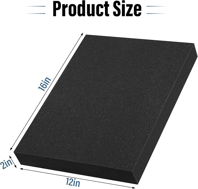 4pcs High Density Packing Foam Sheets, Black Polyurethane Foam Padding, Cushioning Foam Inserts for Cases, Shipping, Storage Drawer - 16" X 12" X 2"