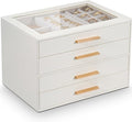 GUOER Jewelry Box for Women 4 Layers, Glass Lid Jewelry Organizer with 4 Drawers Cloud White PU Jewelry Storage Case for Necklaces Rings Earrings Bracelets Mother's Day
