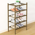 Smiry Bamboo Shoe Rack for Closet, 5 Tier Small Wooden Shoe Organizer, Stackable Wood Shoe Storage Shelf for Entryway, 14 Vertical Slats, 2+3 Stack Heavy-Duty Legs, 17.32"x11.02"x31.3", Walnut