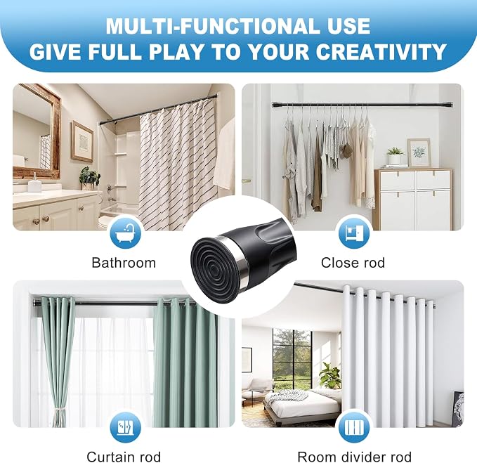 Tension Curtain Rod, 42 to 115 inch Adjustable Heavy Duty black shower curtain rod for bathroom Closet Windows