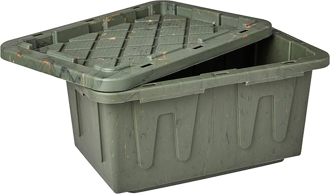 HOMZ 15 Gallon Storage Tough Tote, Camo Green, 2 Pack