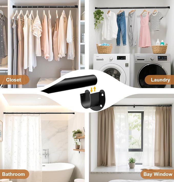 Adjustable Closet Rod, 16 to 102 Inche Stepless Heavy Duty Closet Rods for Hanging Clothes, 1.3 Inch Diameter Closet Hanging Rod for Closet Wardrobes Laundry RV